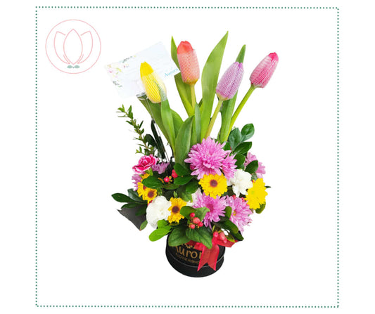 Box alegre de tulipanes