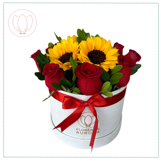 Box rosas y girasoles amor