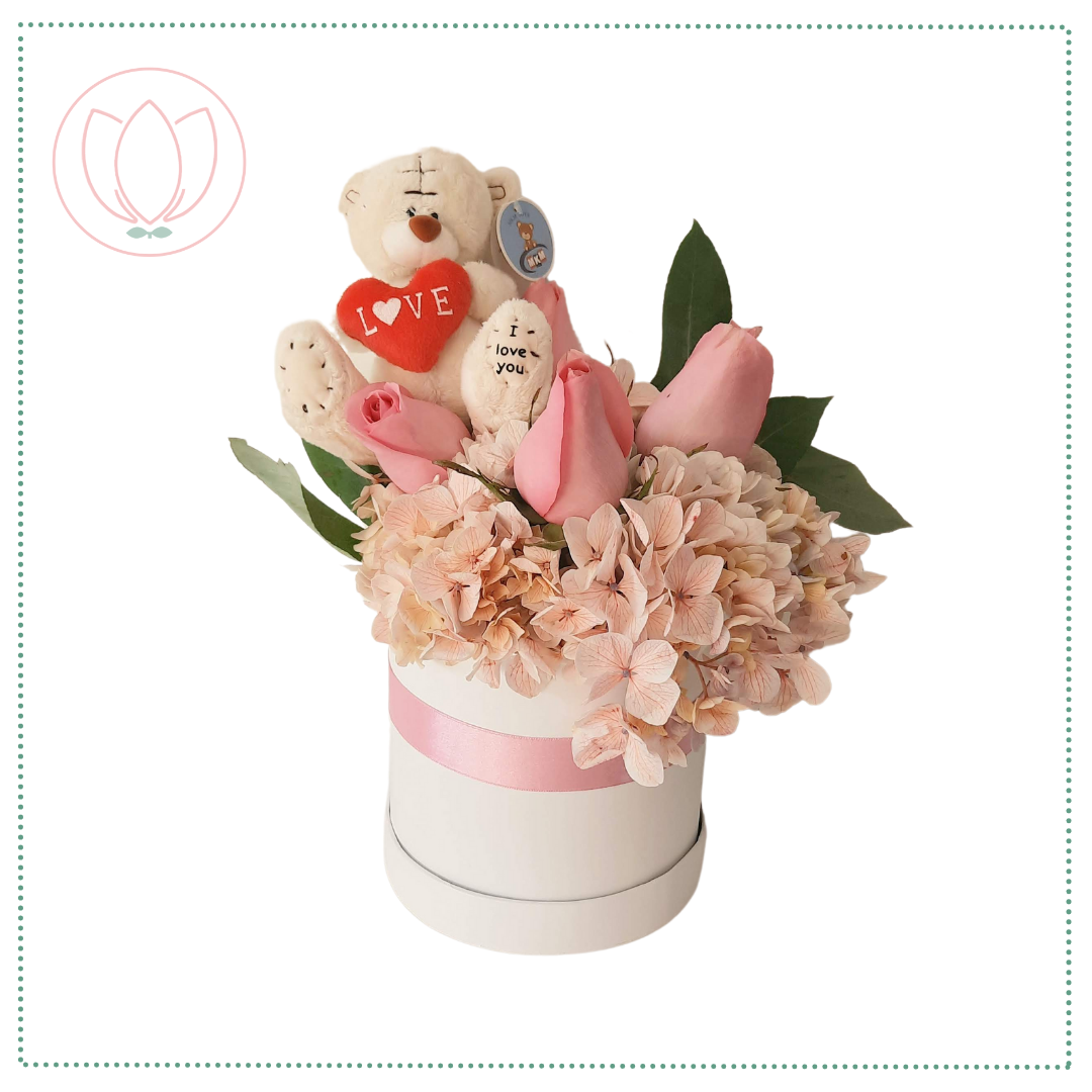 Box de Rosas y Hortensias + Peluche