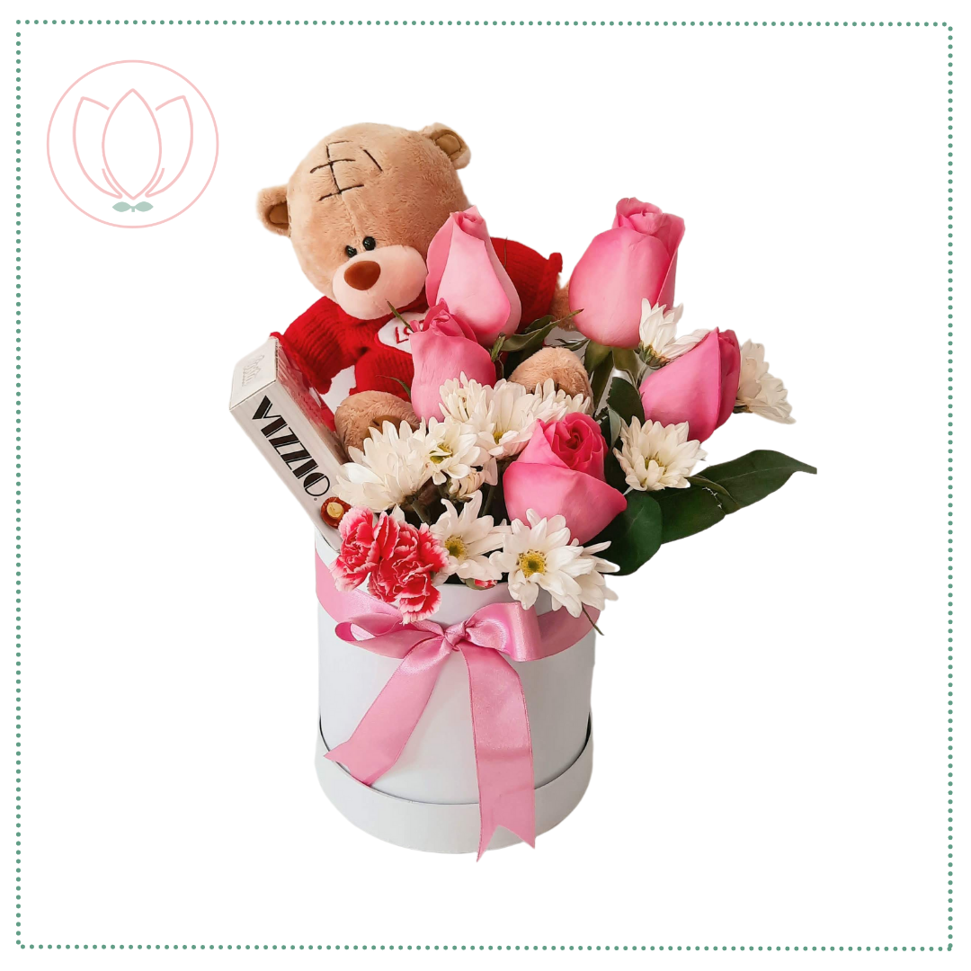 Box de Rosas con Peluche y Chocolate